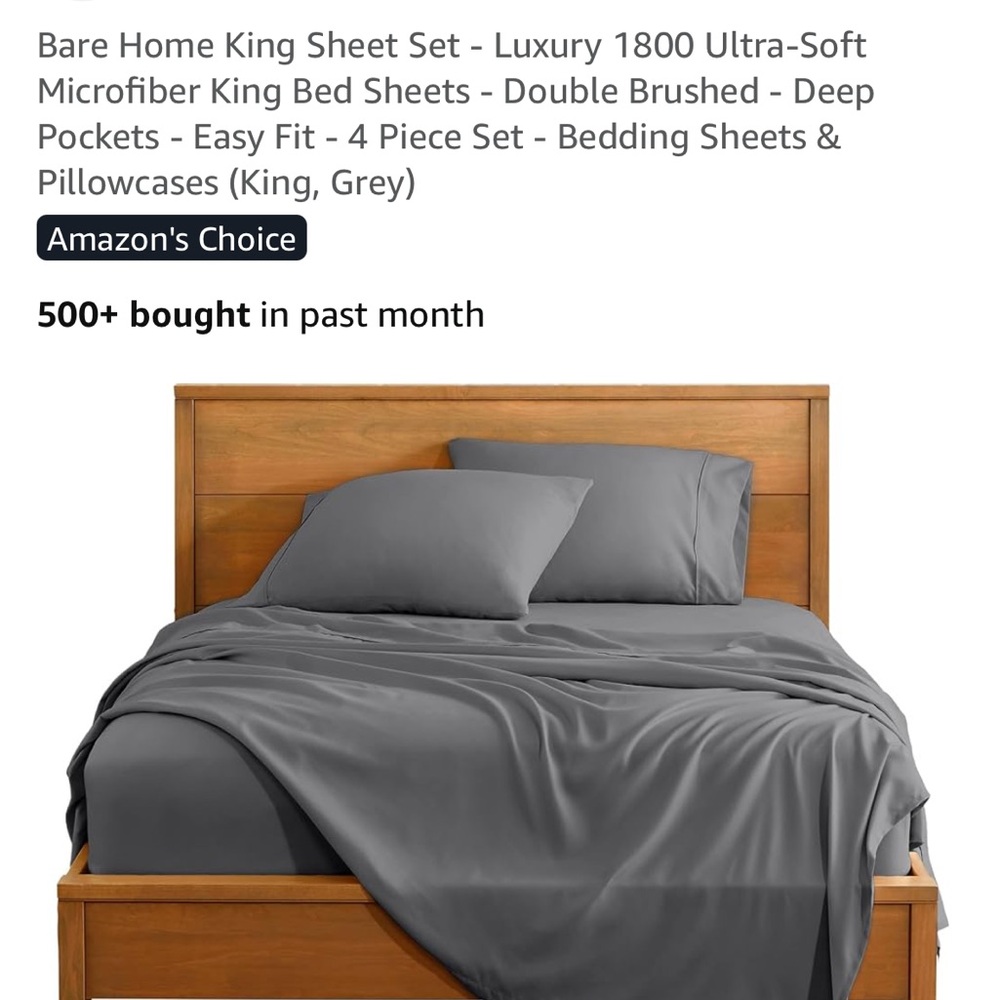 Bare Home Gray Bedding Sheets & Pillowcases Set